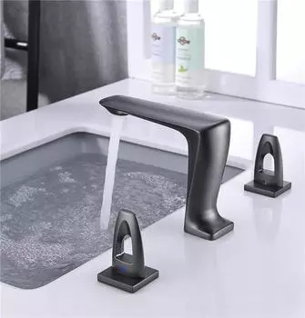 Смеситель для раковины из матового золота, смеситель для ванной из латуни, смесители для раковины с широкими отверстиями, 3-канальный смеситель для горячей и холодной воды, водопроводный кран