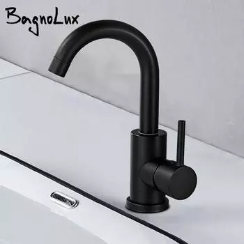 Смеситель для раковины матовый черный с одной ручкой, крепление на бортике, одно отверстие, смеситель для ванной комнаты, матовый золотой с рычагом чёрный