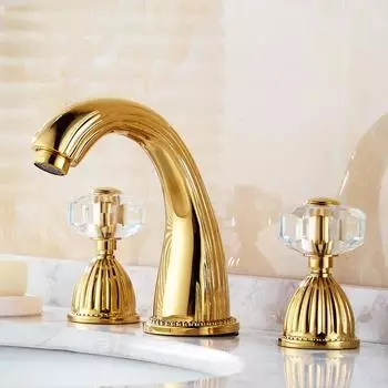 Смеситель для раковины с хрустальной ручкой, 3 отверстия, 2 ручки, смеситель для раковины, краны для раковины Torneira Rubinetti Bagno, смеситель для ванны золотой
