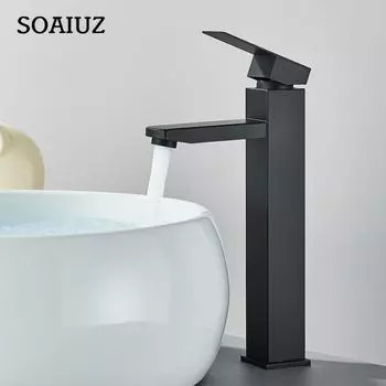 Смеситель для раковины с водопадом и одним отверстием, смеситель для раковины из нержавеющей стали чёрный