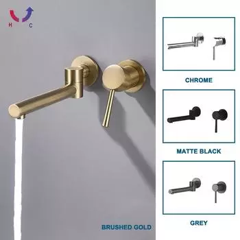 Смеситель для раковины, смеситель для ванной комнаты, встраиваемый в стену латунный однорычажный поворотный кран для горячей и холодной воды, матовый золотой кран