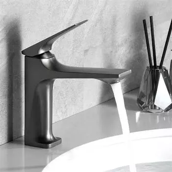 Смеситель для раковины, смесители для резервуаров с водой, латунный сердечник, однорычажный смеситель для кухни, монтируемый на бортике, смеситель для горячей и холодной воды, поворотные смесители для ванной комнаты серый