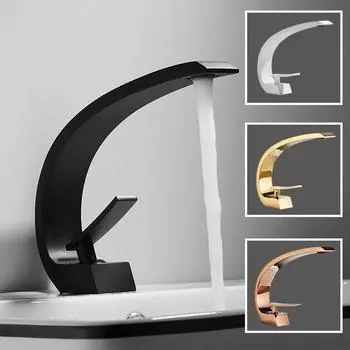 Смеситель для раковины, современный смеситель для ванной комнаты, черный/золотой, смеситель для раковины с одной ручкой, с горячей и холодной водой, водопадный кран чёрный