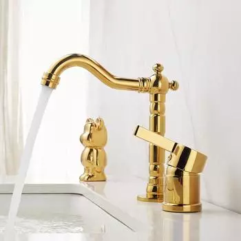 Смеситель для раковины Ванная комната два отверстия Широкораспространенный Темно-золотой смеситель для ванной комнаты кран для раковины вращающийся на 360 градусов широко распространенный Черный кран для раковины