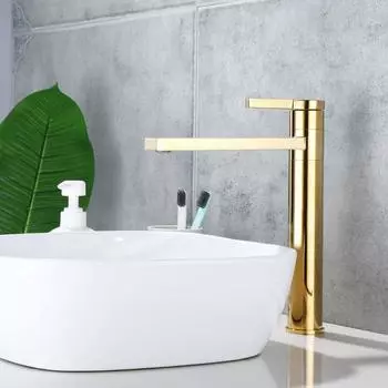 Смеситель для раковины в ванной комнате, кран для холодной и горячей воды, настенный, одно отверстие и ручка, высокий, смеситель для раковины, хром, черный, золотой чёрный