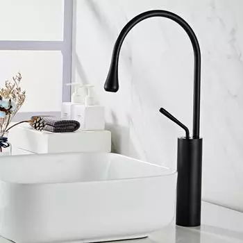 Смеситель для раковины в ванной комнате, латунный, вращающийся, с одной ручкой, регулируемый, для горячей и холодной воды, монтаж на столешницу с впускной трубой 60 см