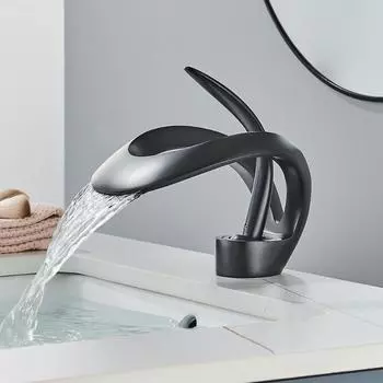 Смеситель для раковины в ванной комнате Роскошный серый латунный смеситель для ванной комнаты с одной ручкой Современный стиль Смеситель для раковины с горячей и холодной водой