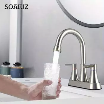 Смеситель для раковины в ванной комнате с выдвижным сливом, поворотная насадка на 360°, нержавеющая сталь, бессвинцовый смеситель для раковины с 2 линиями подачи воды, для раковин в ванной комнате серебряный