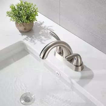Смеситель для раковины в ванной комнате с двумя ручками, высокая дуга, 4 дюйма, для ванной с накладкой и сливом, подходит для установки на 3 отверстия, матовый никель серебряный