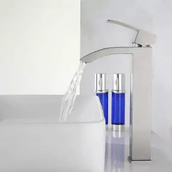 Смеситель для раковины в ванной комнате с водопадным изливом, матовый, для установки на палубу, с одной ручкой, смесители для холодной и горячей воды, нержавеющая сталь 304 G3/8