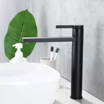 Смеситель для раковины в ванной комнате с поворотным изливом на 360° Смесители для раковины с одной ручкой Смеситель для раковины с креплением на бортике Смесители для горячей и холодной воды чёрный