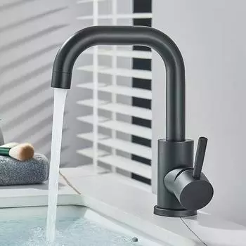 Смеситель для раковины в ванной комнате, смеситель для горячей и холодной воды из нержавеющей стали 304, кран для раковины с вращением на 360 градусов, однорычажный кран для ванной комнаты матовый черный