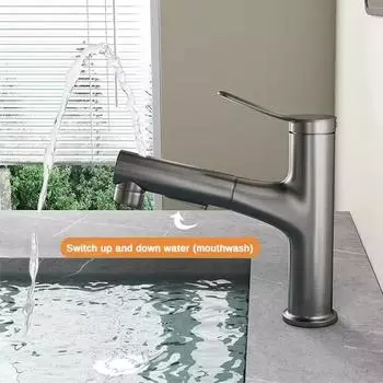 Смеситель для раковины в ванной комнате, выдвижной кран для раковины, смеситель для горячей и холодной воды, водопроводный кран с одним отверстием для раковин в ванной комнате, краны серебряный