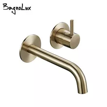 Смеситель для раковины ванной комнаты Bagnolux Brass Single Holder Control Double Hollow Brushed Gold с настенным креплением для горячей и холодной воды