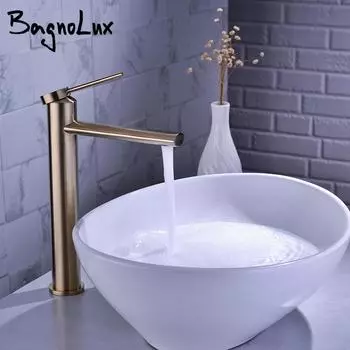 Смеситель для раковины ванной комнаты Bagnolux Brass Single Holder Single Hollow Brushed Gold Modern Deck Mounted Hot and Cold Water Mixed Type