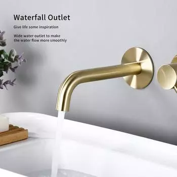 Смеситель для раковины ванной комнаты Bagnolux Brass Single Holder Control Double Hollow Brushed Gold с настенным креплением для горячей и холодной воды