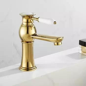 Смеситель для раковины Золотой кран для раковины в ванной комнате Однорычажный кран для горячей и холодной воды Современная ванная комната Смеситель для туалета hole distance 32mm
