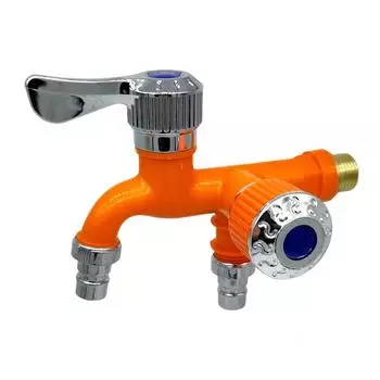 Смеситель для стиральной машины, кран для швабры с одним входом и двумя выходами, кран для бассейна, садовый кран, инструмент (оранжевый)