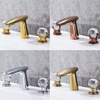 Смеситель для ванной из латуни и кристаллов, матовый золотой, широко распространенный смеситель для раковины, смеситель из розового золота, роскошный смеситель для раковины, смеситель для горячей и холодной воды чёрный