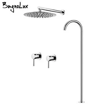 Смеситель для ванной комнаты, 8-12 дюймов, душевая головка, матовый черный, смеситель для душа, 2 латунных переключателя управления, кран для горячей и холодной воды, двухпозиционный душ