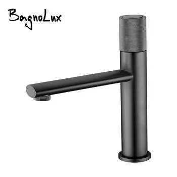 Смеситель для ванной комнаты, кран для раковины, горячая и холодная вода, цельный латунный кран для раковины, бронзовый, одно отверстие, одна ручка, настенный водопроводный кран матовый черный