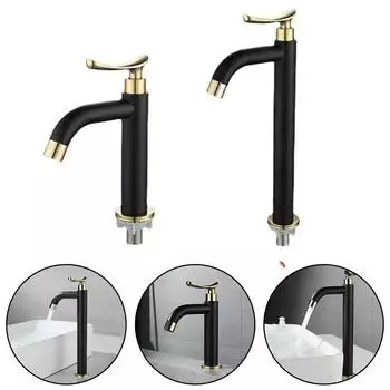 Смеситель для ванной комнаты, кран для раковины из нержавеющей стали, черный с золотым, одинарный кран для холодной воды, смеситель для раковины для ванной комнаты, монтируемый на бортик