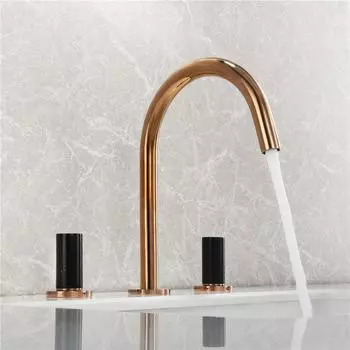 Смеситель для ванной комнаты розового золота и черного цвета, широко расставленные смесители для раковины, цельный латунный смеситель для раковины, кран для горячей и холодной воды для унитаза