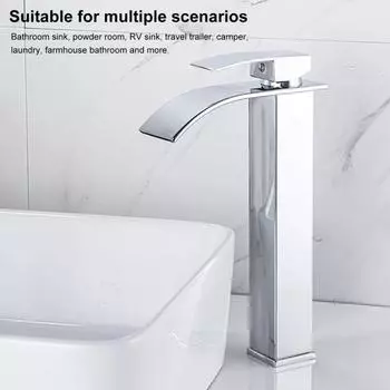 Смеситель для ванной комнаты с водопадом из матового никеля, современный керамический смеситель для раковины с одной ручкой и сердечником клапана со шланговой пластиной (Высокий стиль) чёрный