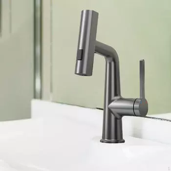 Смеситель для ванной комнаты с выдвижным распылителем Аксессуары для унитаза Смеситель для раковины Одинарный серый