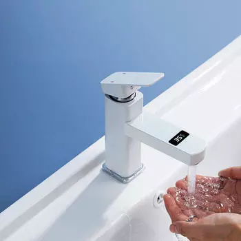 Смеситель для ванной комнаты, Смесители для раковины, Светодиодный цифровой дисплей температуры, Смеситель для раковины на столешнице