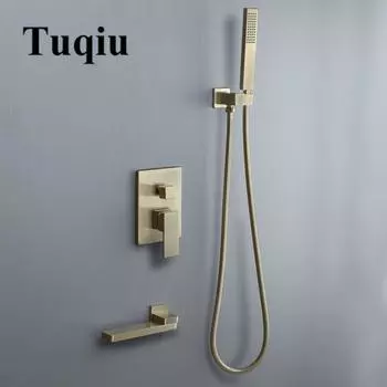 Смеситель для ванны и душа, матовый золотой, для ванной комнаты, смеситель для горячей и холодной воды, настенный смеситель для душа из латуни, черный/хром