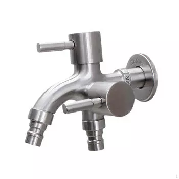 Смеситель для воды из нержавеющей стали для раковины стиральной машины с 2 ручками переключателя Double Pointed Mouth