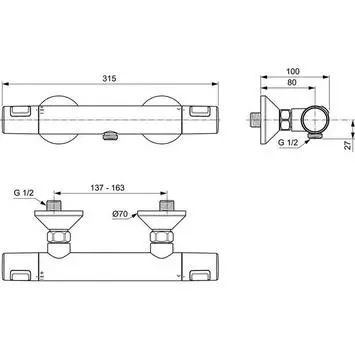Смеситель Ideal Standard Ceratherm T25 Черный Мат (A7201XG)