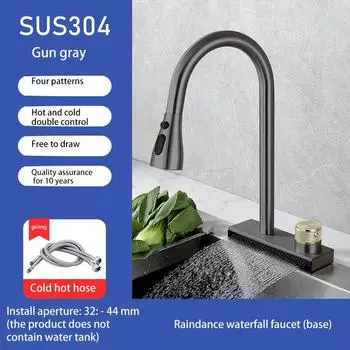Смеситель из нержавеющей стали, выдвижной, для кухонной мойки, горячая и холодная вода, нецифровой, труба 1/2 дюйма, аксессуары для водопроводного крана с эффектом дождя темно серый
