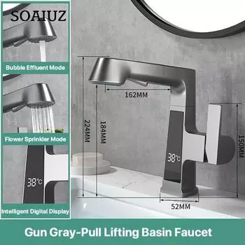 Смеситель с цифровым дисплеем, кухонная раковина, умывальник, вращающийся подъемный кран, кран для холодной и горячей воды с двойным управлением, выпуск воды четвертой передачи Brass белый