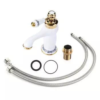 Смеситель с одной ручкой и цветочным узором, смеситель для холодной/горячей воды для раковины в ванной комнате (белый)