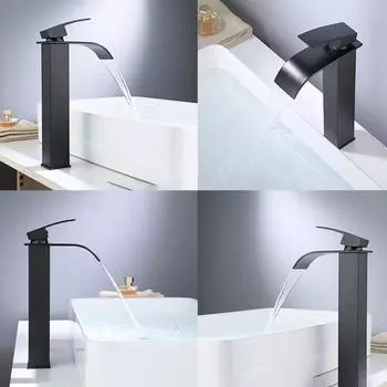 Смеситель-водопад, смеситель для раковины в ванной комнате, латунный смеситель для раковины, высокий однорычажный смеситель для горячей и холодной воды