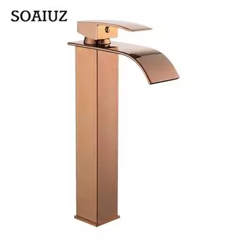 Смеситель-водопад, смеситель для раковины в ванной комнате, латунный смеситель для раковины, высокий однорычажный смеситель для горячей и холодной воды