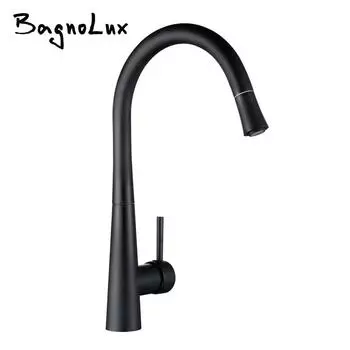 Смесители для кухни Barss, матовый черный, с одной ручкой, выдвижной, кухонный смеситель, медный кран с одной ручкой, поворотный на 360 градусов, вода матовый черный