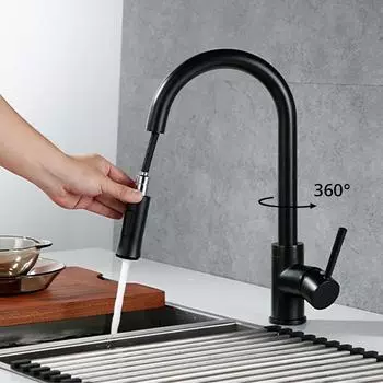 Смесители для кухни матово-черный однорычажный выдвижной смеситель с одним отверстием и одной ручкой, с распылителем, вращающимся на 360 градусов spain