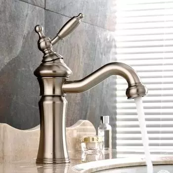 Смесители для раковины из цельной латуни, никелированный, смеситель для ванной комнаты с одной ручкой и поворотным изливом, смеситель для раковины с горячей и холодной водой