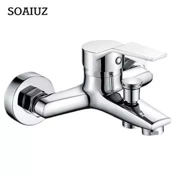 Смесители для раковины из цинкового сплава, хромированный настенный смеситель для горячей и холодной воды с двумя изливами