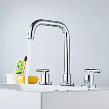 Смесители для раковины из латуни, полированного хрома, монтируемые на бортик, круглые смесители для раковины в ванной комнате, 3 отверстия, двойной рычаг, кран для горячей и холодной воды BR-711 чёрный