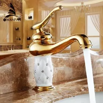 Смесители для раковины из латуни с бриллиантами, смеситель для ванной комнаты, золотой смеситель, однорычажный смеситель для раковины с горячей и холодной водой, torneiras banheiro 7301K
