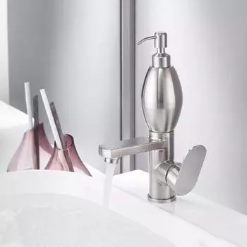 Смесители для раковины из нержавеющей стали 304, кран для раковины с дозатором мыла, новый матовый никель, смеситель для воды на одно отверстие 58816