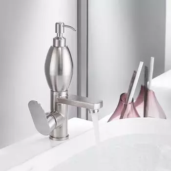 Смесители для раковины из нержавеющей стали 304, кран для раковины с дозатором мыла, новый матовый никель, смеситель для воды на одно отверстие 58816