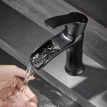 Смесители для раковины, матовый черный, современный смеситель для ванной комнаты, латунный смеситель для раковины, однорычажный, одно отверстие, элегантный кран 855986