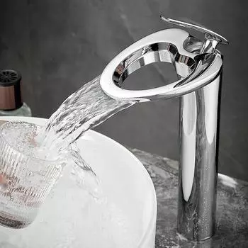 Смесители для раковины, современный серебряный смеситель для ванной комнаты, смесители-водопады, смесители для холодной и горячей воды на одно отверстие, смесители для раковины 855965