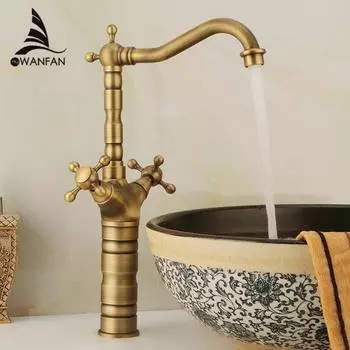 Смесители для раковины, старинные латунные смесители для раковины, поворотные, с двумя ручками, для горячей и холодной воды, для ванны, смесители для туалета ZLY-6712F BRONZE