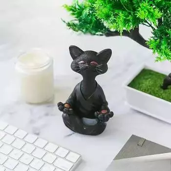 Смеющийся от души фигурка кошки медитация черный кот смола фигурка украшение для дома фигурка Small